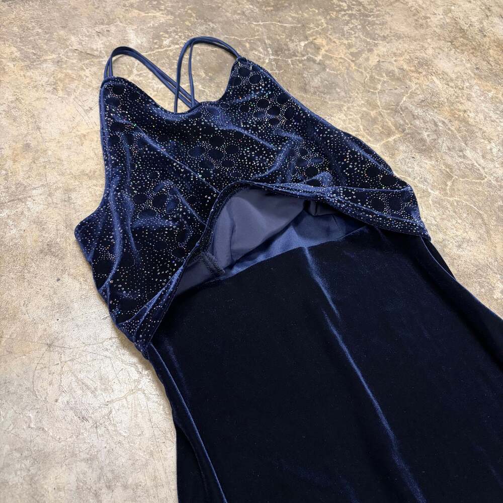 Vintage Y2K  Formal Dress - Jump - 90s/2000s - Navy Blue Sparkly - Size 3/4